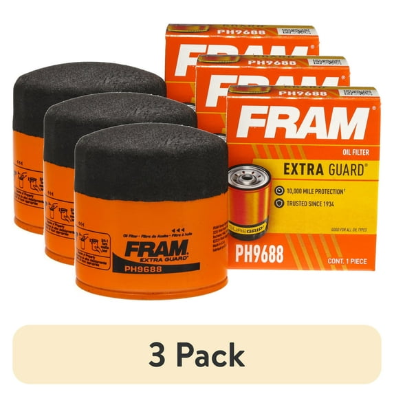 (3 pack) FRAM Extra Guard Oil Filter, PH9688, 10K Miles, Replacement Oil Filter Fits Select Vehicles