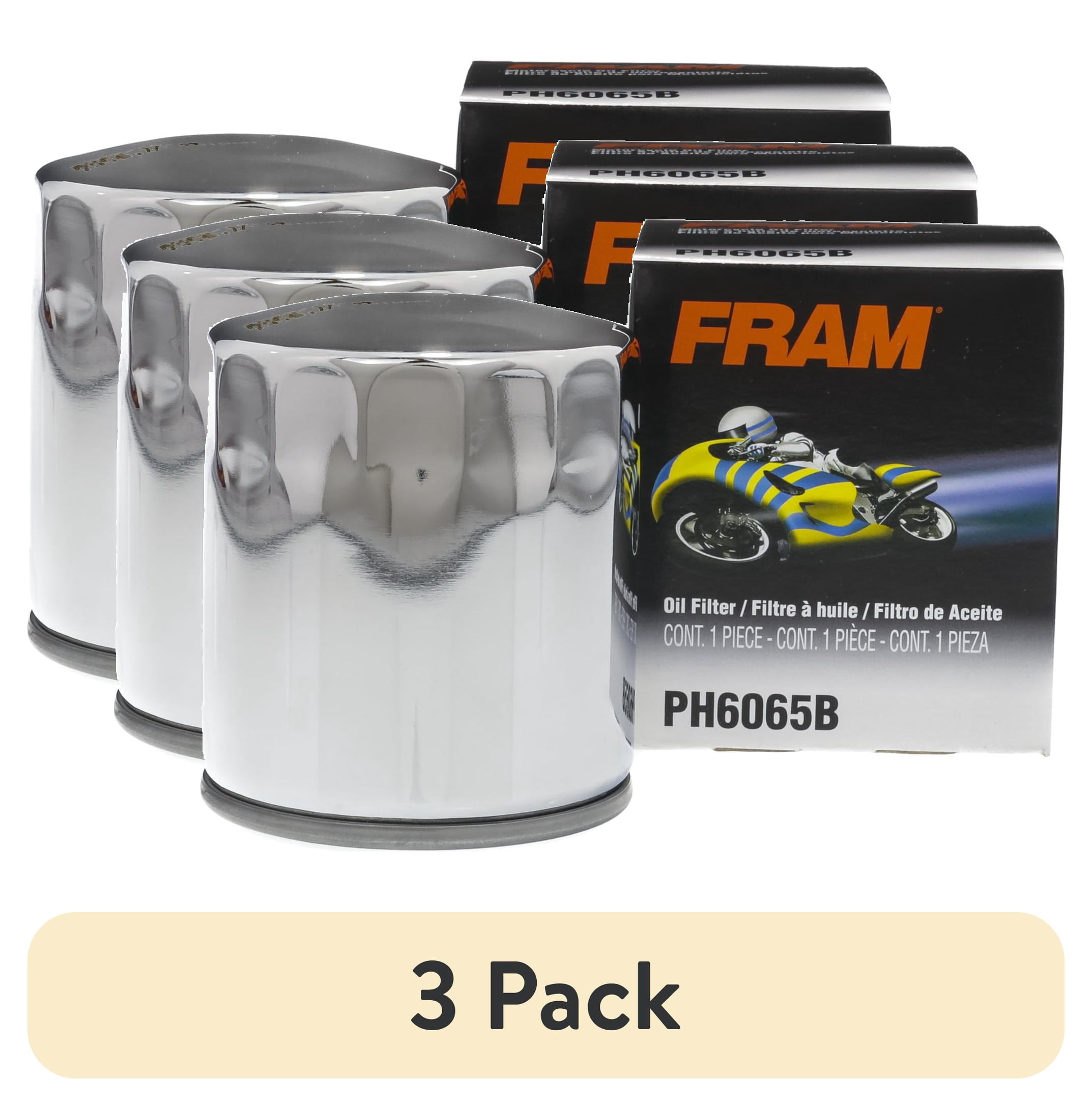 (3 pack) FRAM Motorcycle/ATV Oil Filter, PH6065B for Select Buell, Harley Davidson, and Moto-Guzzi Models