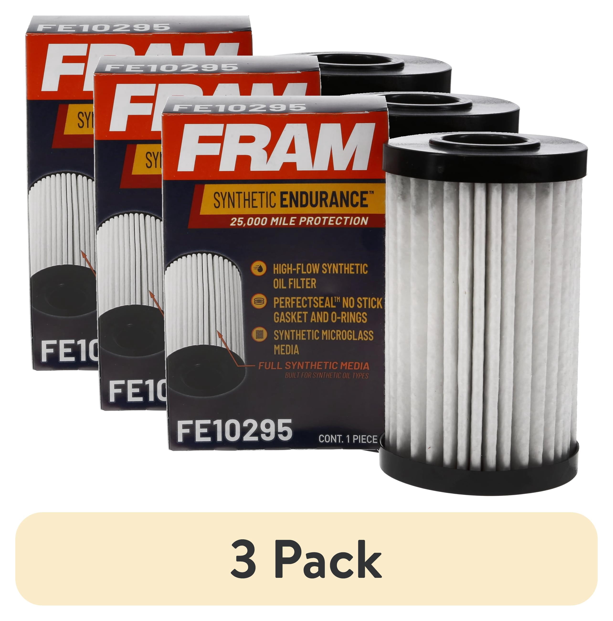 (3 pack) FRAM Synthetic Endurance Premium Oil Filter, FE10295, 25K mile Replacement Filter for Select Lexus, Toyota Vehicles