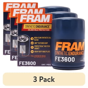 (3 pack) FRAM Synthetic Endurance Premium Oil Filter, FE3600, 25K Miles, Replacement Filter for Selected Vehicle