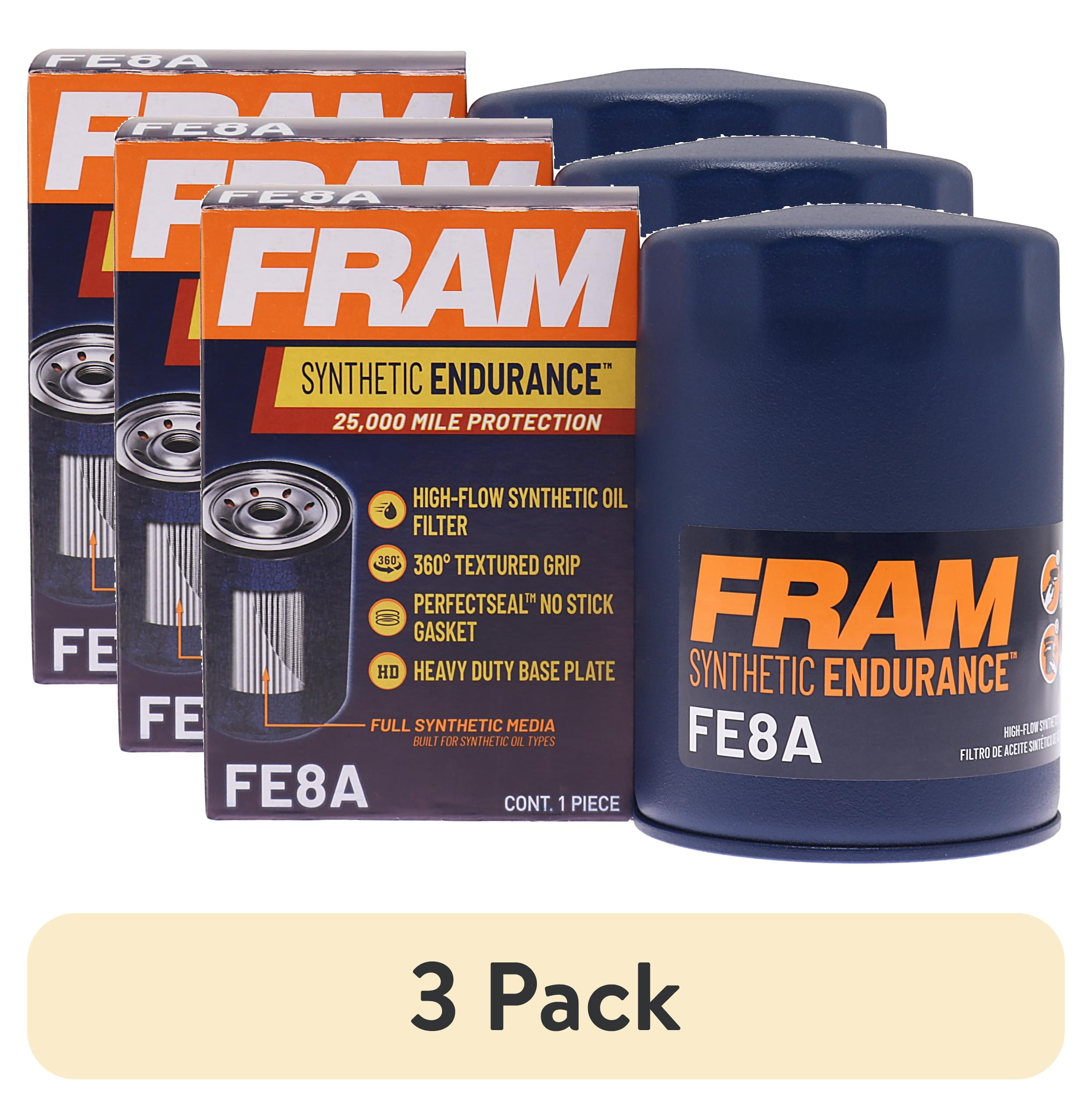 3 pack) FRAM Synthetic Endurance Premium Oil Filter, FE8A, 25K