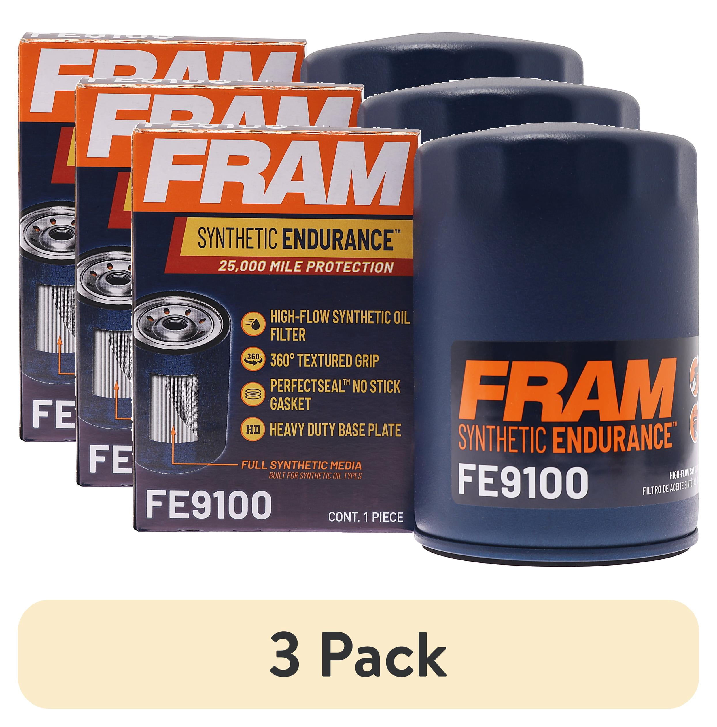 (3 pack) FRAM Synthetic Endurance Premium Oil Filter, FE9100, 25K Miles, Replacement Filter for Selected Vehicles