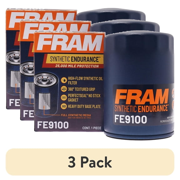 (3 pack) FRAM Synthetic Endurance Premium Oil Filter, FE9100, 25K Miles, Replacement Filter for Selected Vehicles