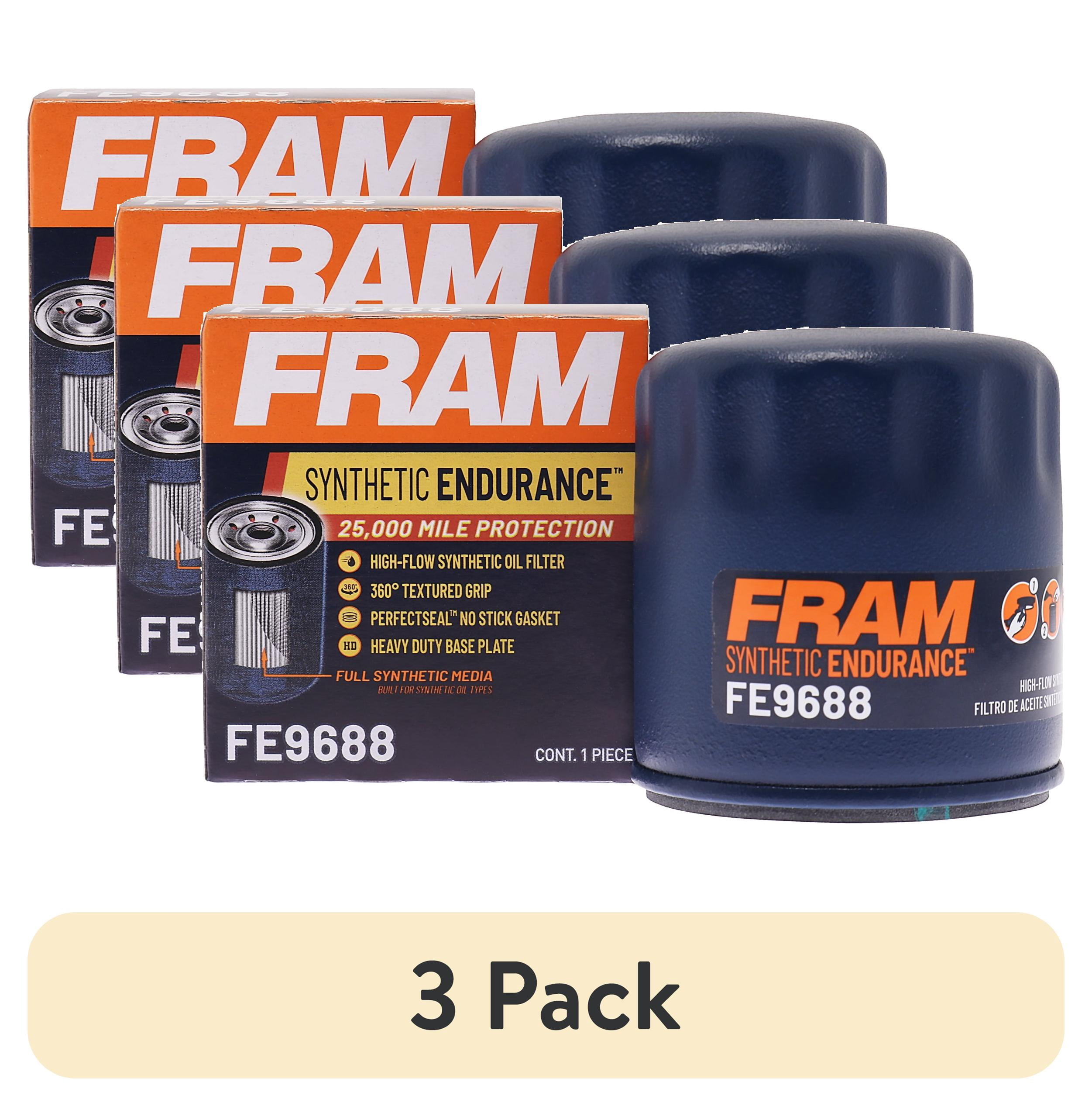 (3 pack) FRAM Synthetic Endurance Premium Oil Filter, FE9688, 25K mile Replacement Filter for Select Hyundai and Kia Vehicles