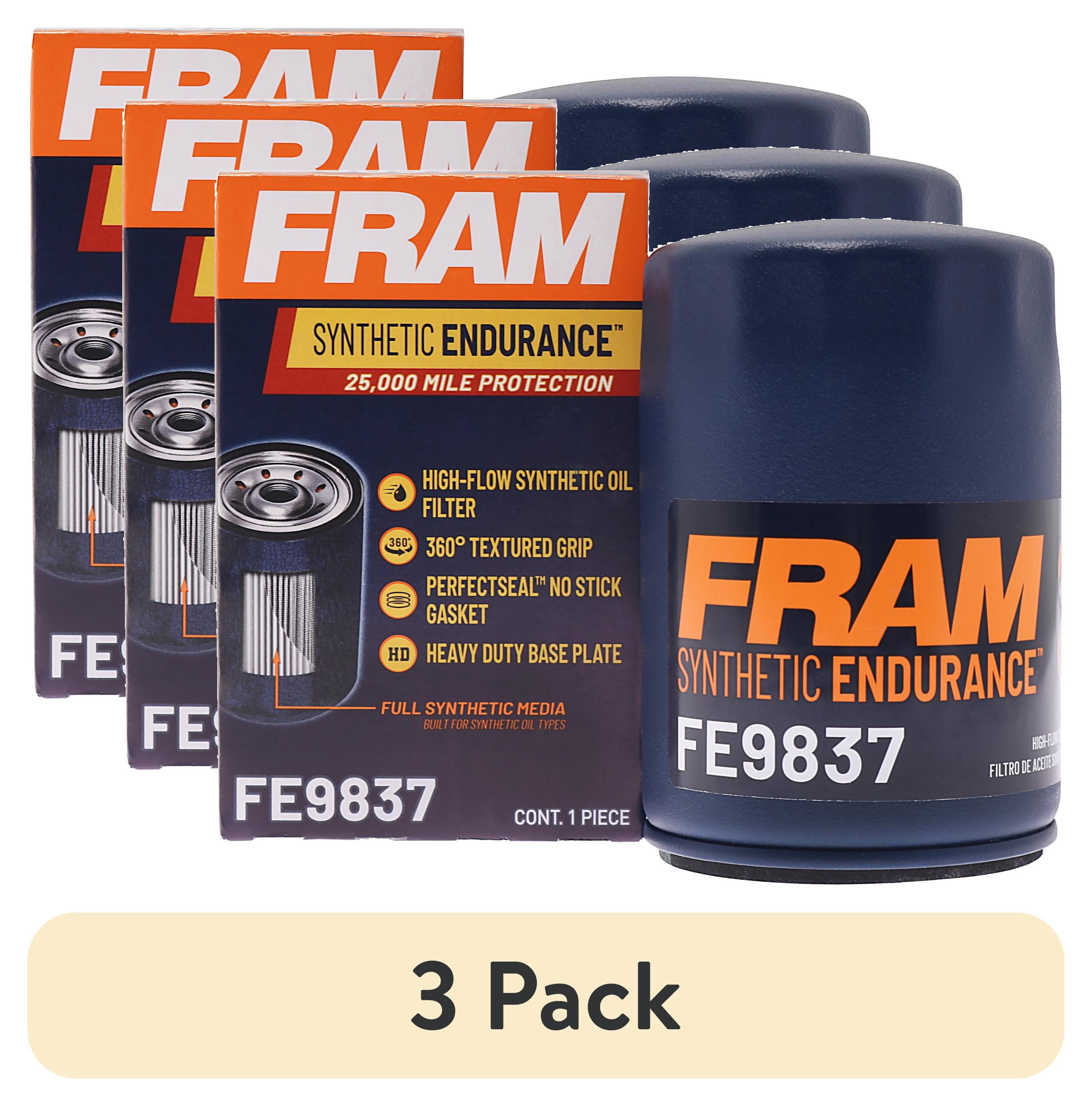 (3 pack) FRAM Synthetic Endurance Premium Oil Filter, FE9837, 25K mile Replacement Filter for Buick, Chevrolet, GMC, Hummer, Isuzu, Pontiac, Saab and Saturn Vehicles