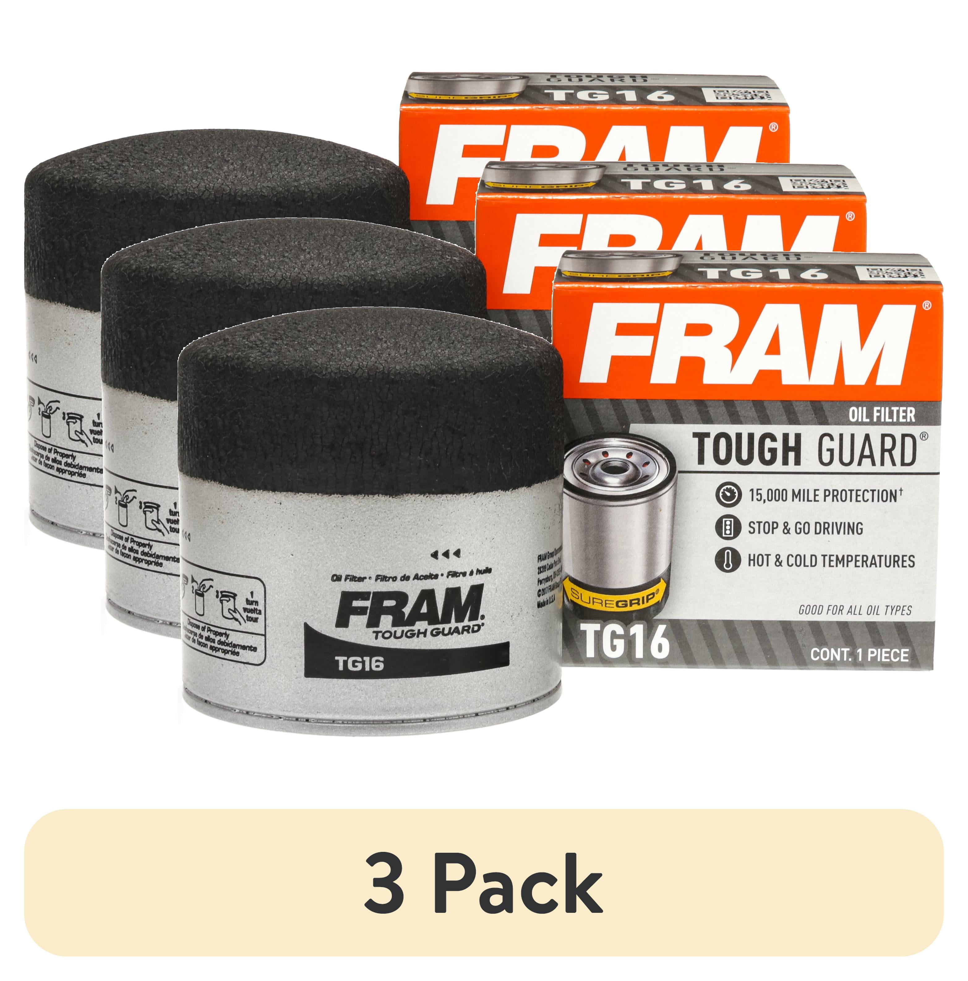 (3 pack) FRAM Tough Guard Oil Filter, TG16, 15K Miles, Replacement Filter for Selected Vehicles