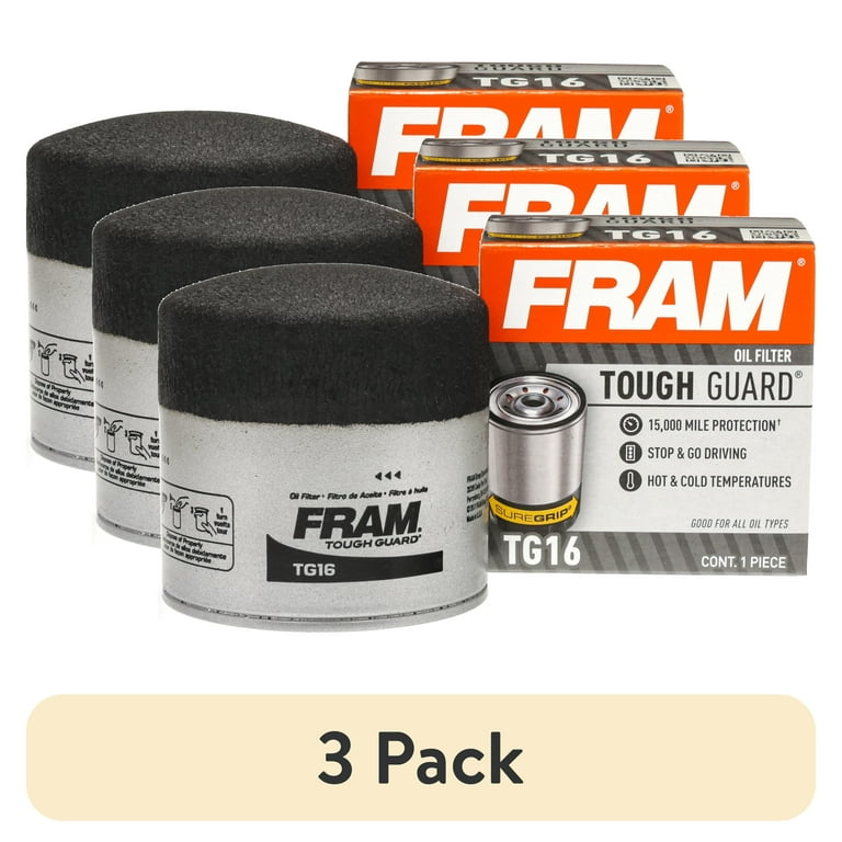 3 pack) FRAM Tough Guard Oil Filter, TG16, 15K Miles, Replacement