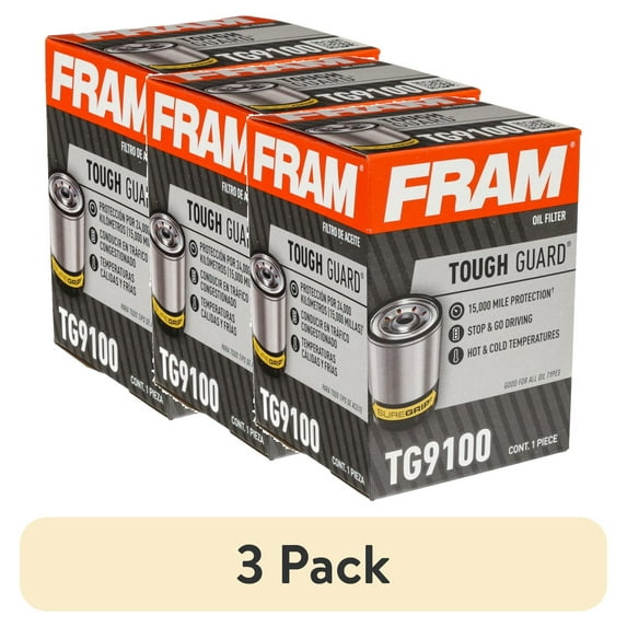 (3 pack) FRAM Tough Guard Oil Filter, TG9100, 15K Miles, Replacement Oil Filters, Fit for Selected Vehicles