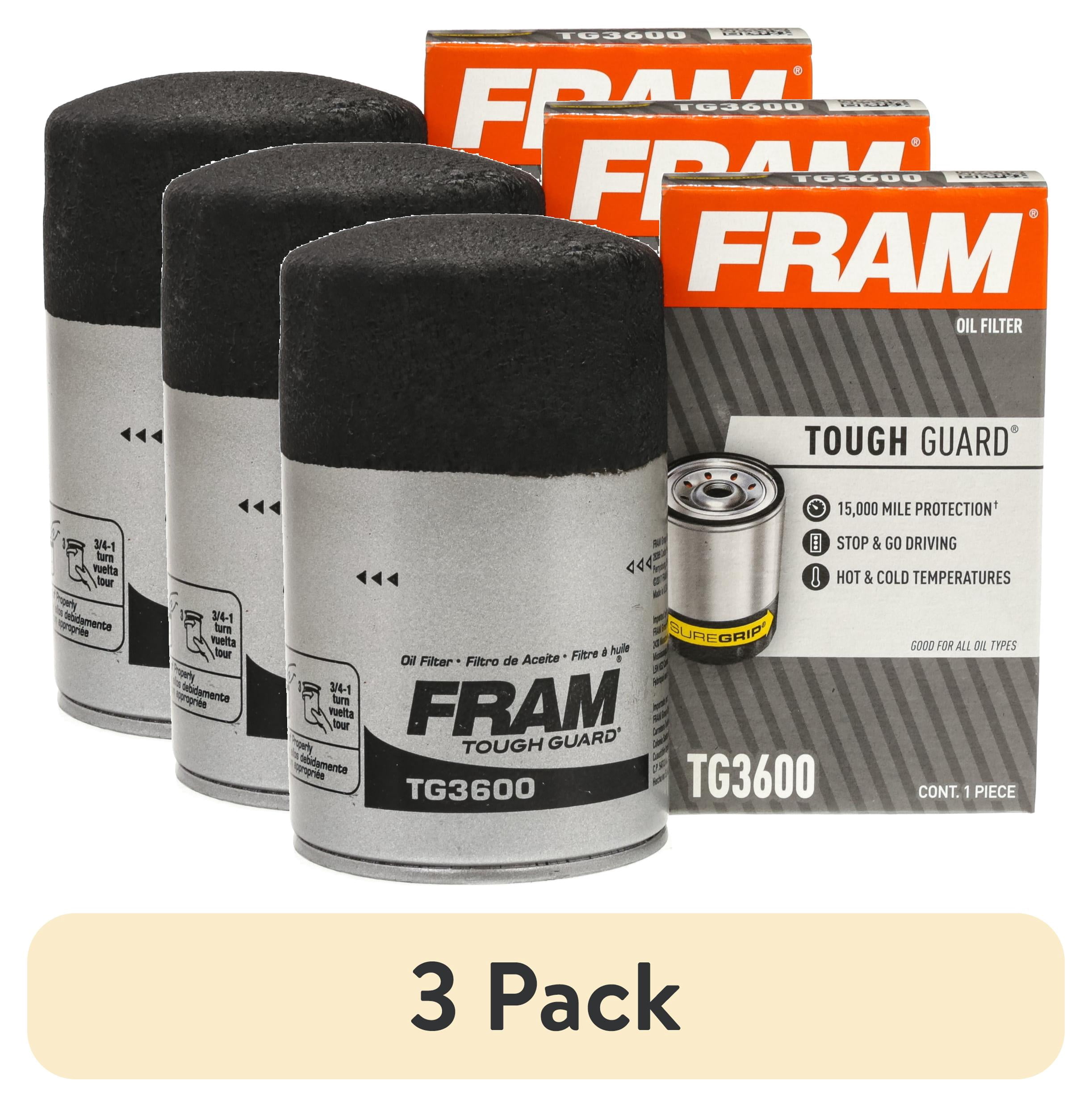 (3 pack) FRAM Tough Guard, TG3600 Motor Oil Filter, 15K Miles, Replacement Oil Filters, Fit for Selected Vehicles