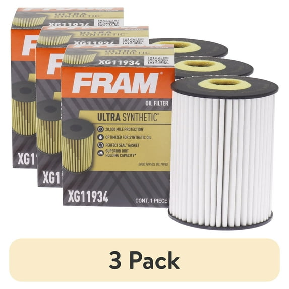(3 pack) FRAM Ultra Synthetic Oil Filter, XG11934, 20K mile Filter for Select Genesis, Hyundai, Kia Vehicles