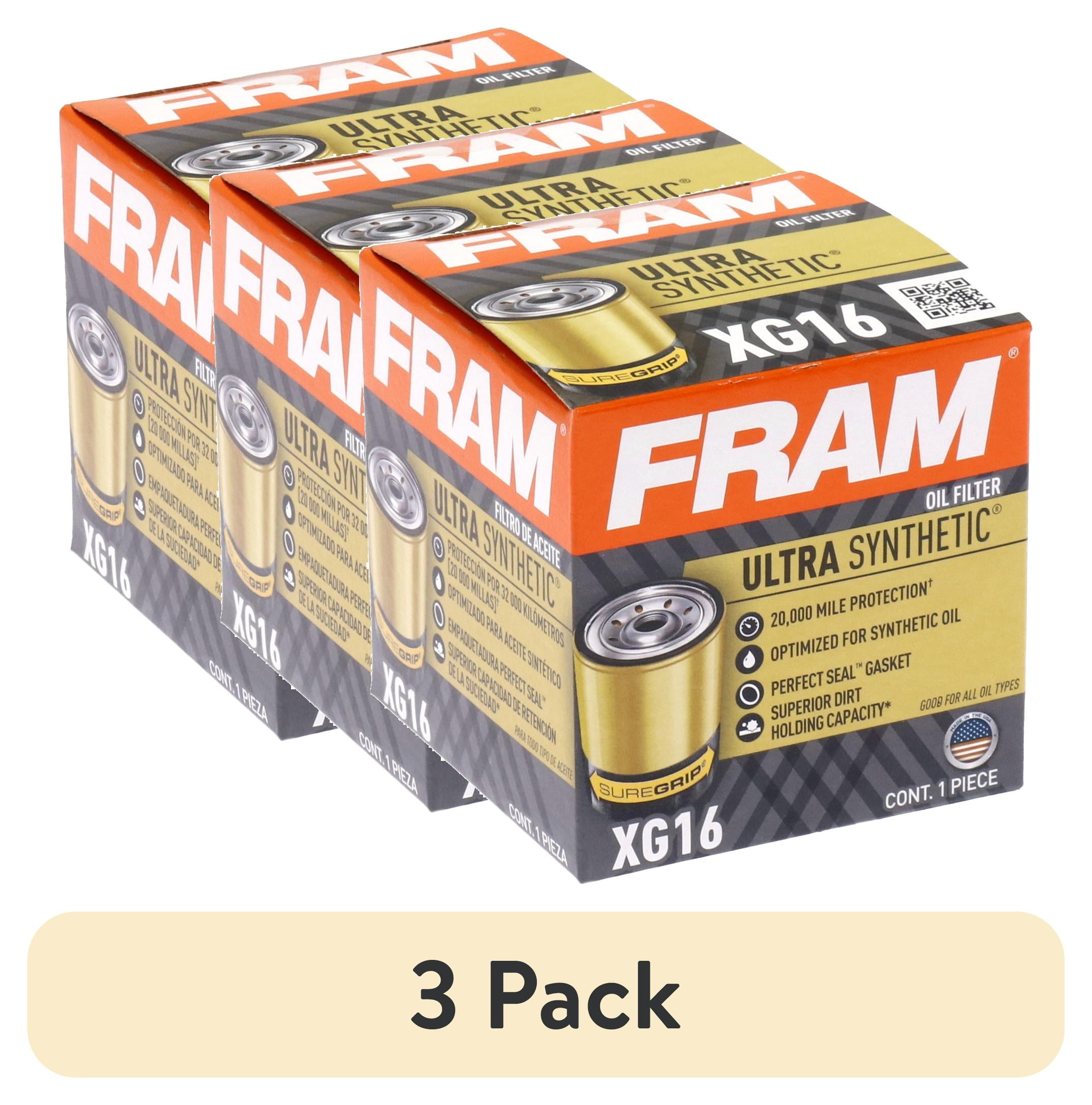 3 pack) FRAM Ultra Synthetic Oil Filter, XG16, 20K mile