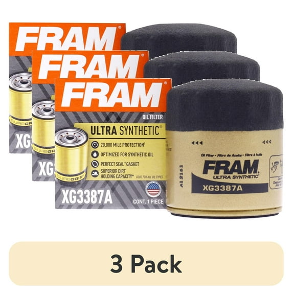 (3 pack) FRAM Ultra Synthetic Oil Filter, XG3387A, 20K mile Replacement Filter for Select Vehicles