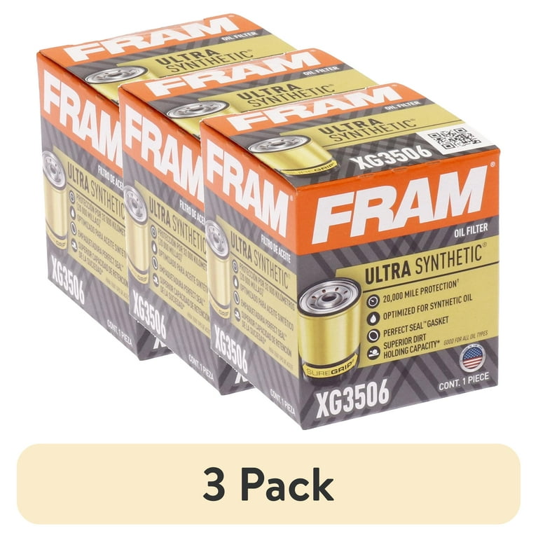 3 pack) FRAM Ultra Synthetic Oil Filter, XG3506, 20K mile