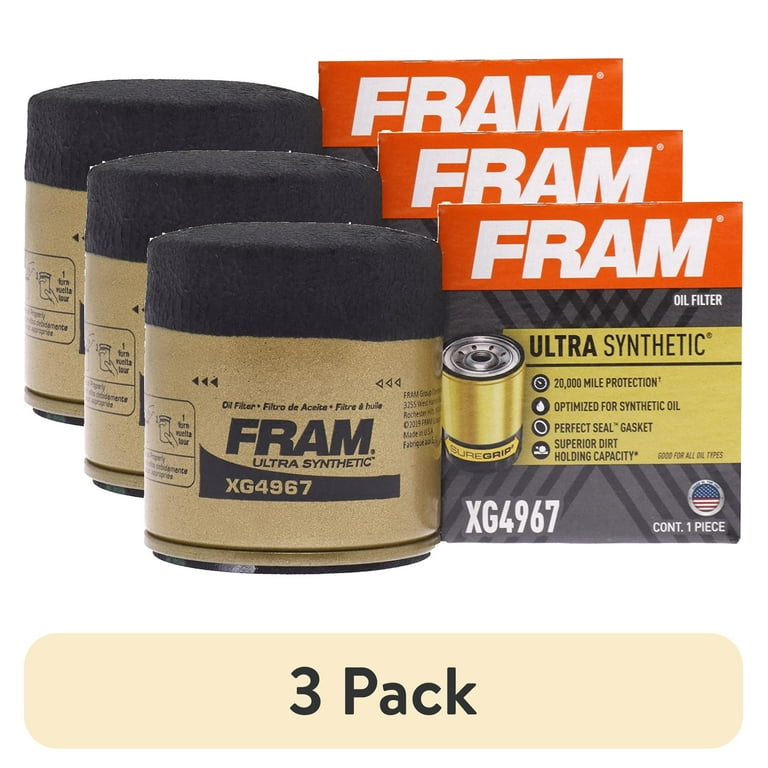 3 pack) FRAM Ultra Synthetic Oil Filter, XG4967, 20K mile