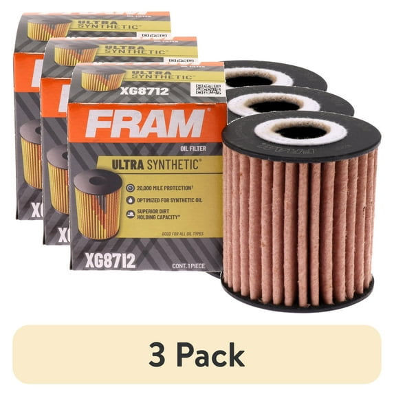 (3 pack) FRAM Ultra Synthetic Oil Filter, XG8712, 20K mile Filter for Select Volvo Vehicles