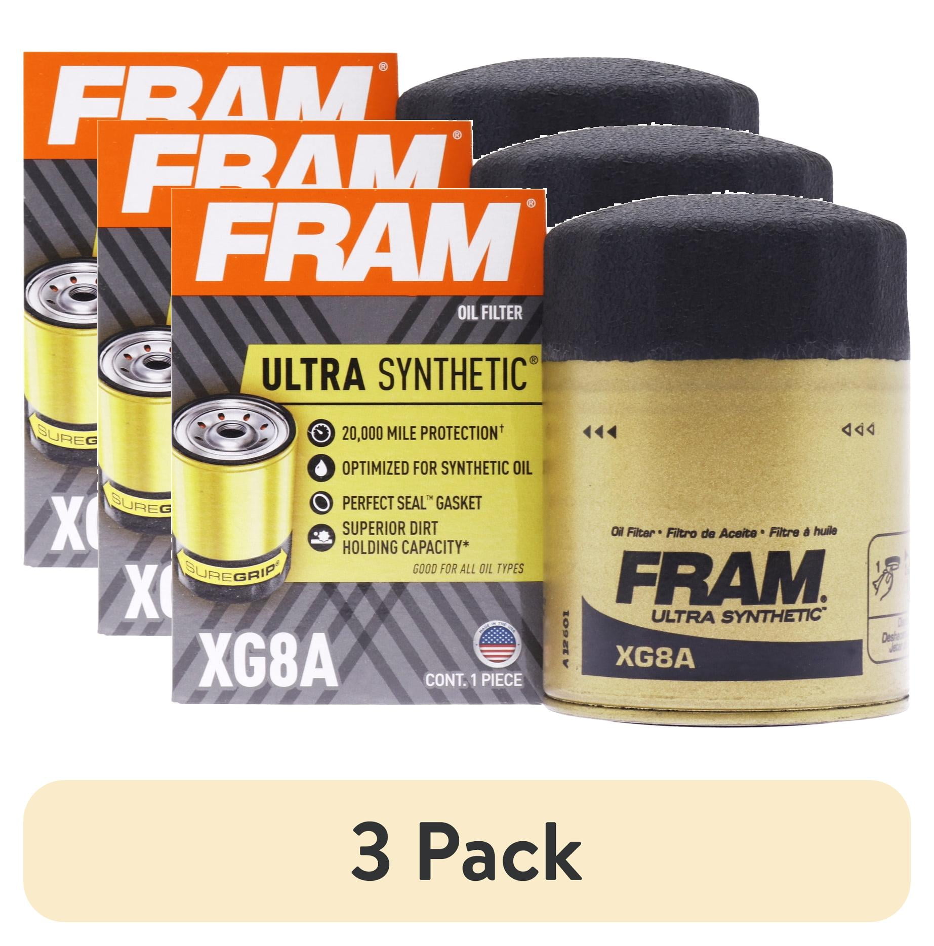 3 pack) FRAM Ultra Synthetic Oil Filter, XG8A, 20K mile