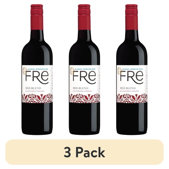(3 pack) FRE California Red Wine Blend, Alcohol-Removed, 750 ml Glass Bottle, 0% ABV