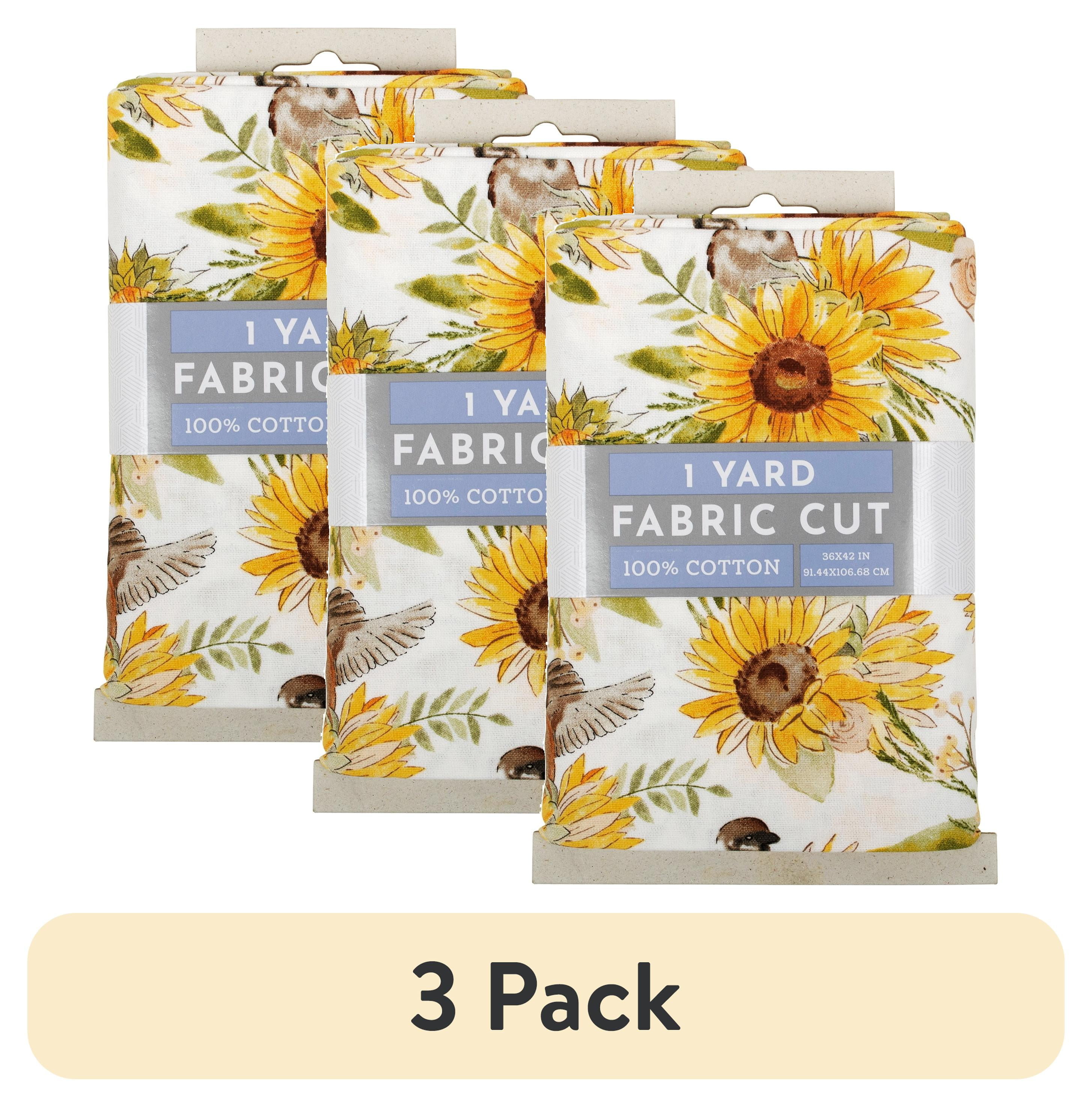 (3 pack) Fabric Editions 36" x 42" Cotton Sunflower Birds 1 Yard Precut Sewing & Craft Fabric, White 1 Piece