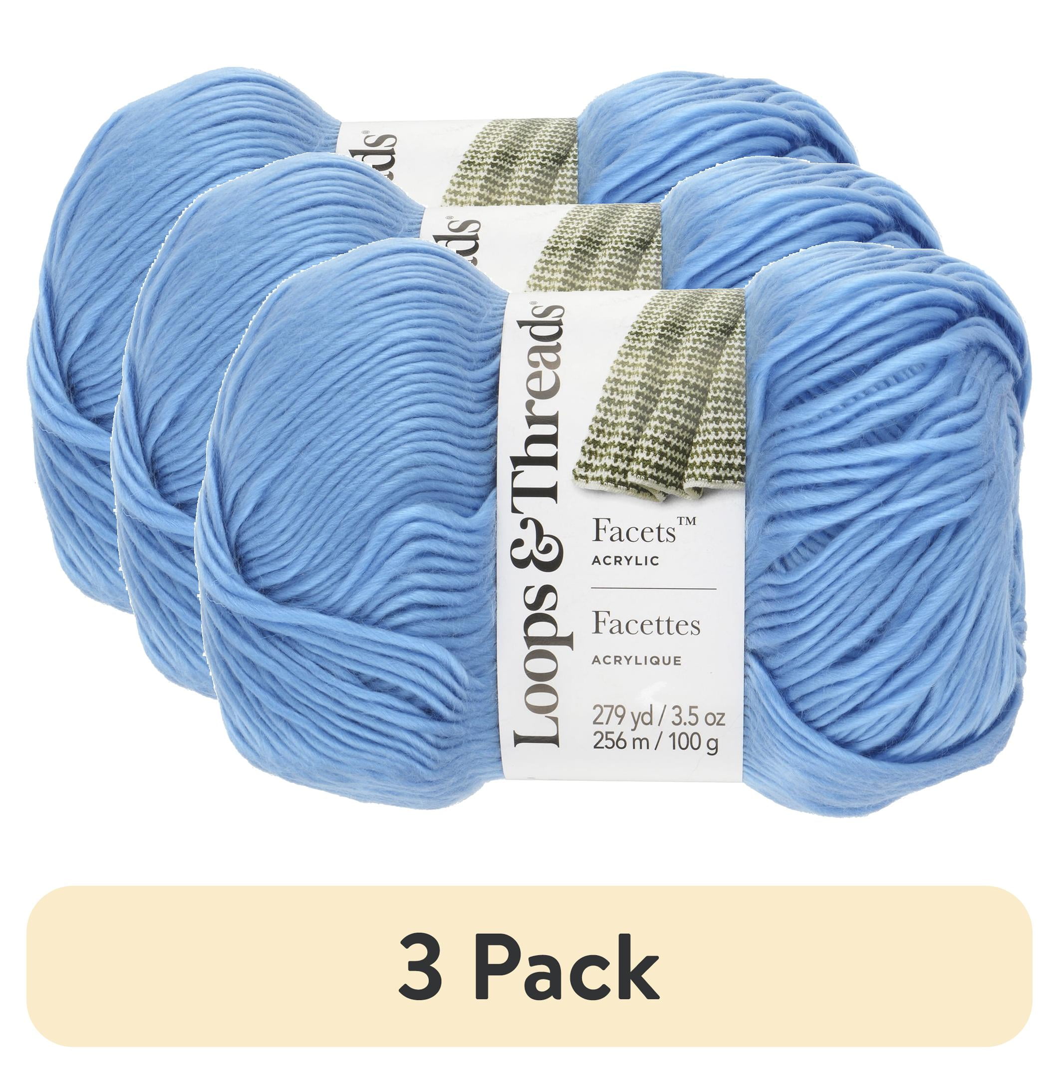 (3 pack) Facets Yarn by Loops & Threads - Yarn for Knitting - Crochet - Weaving - and Arts & Crafts - Blue - Acrylic - 3.5 oz