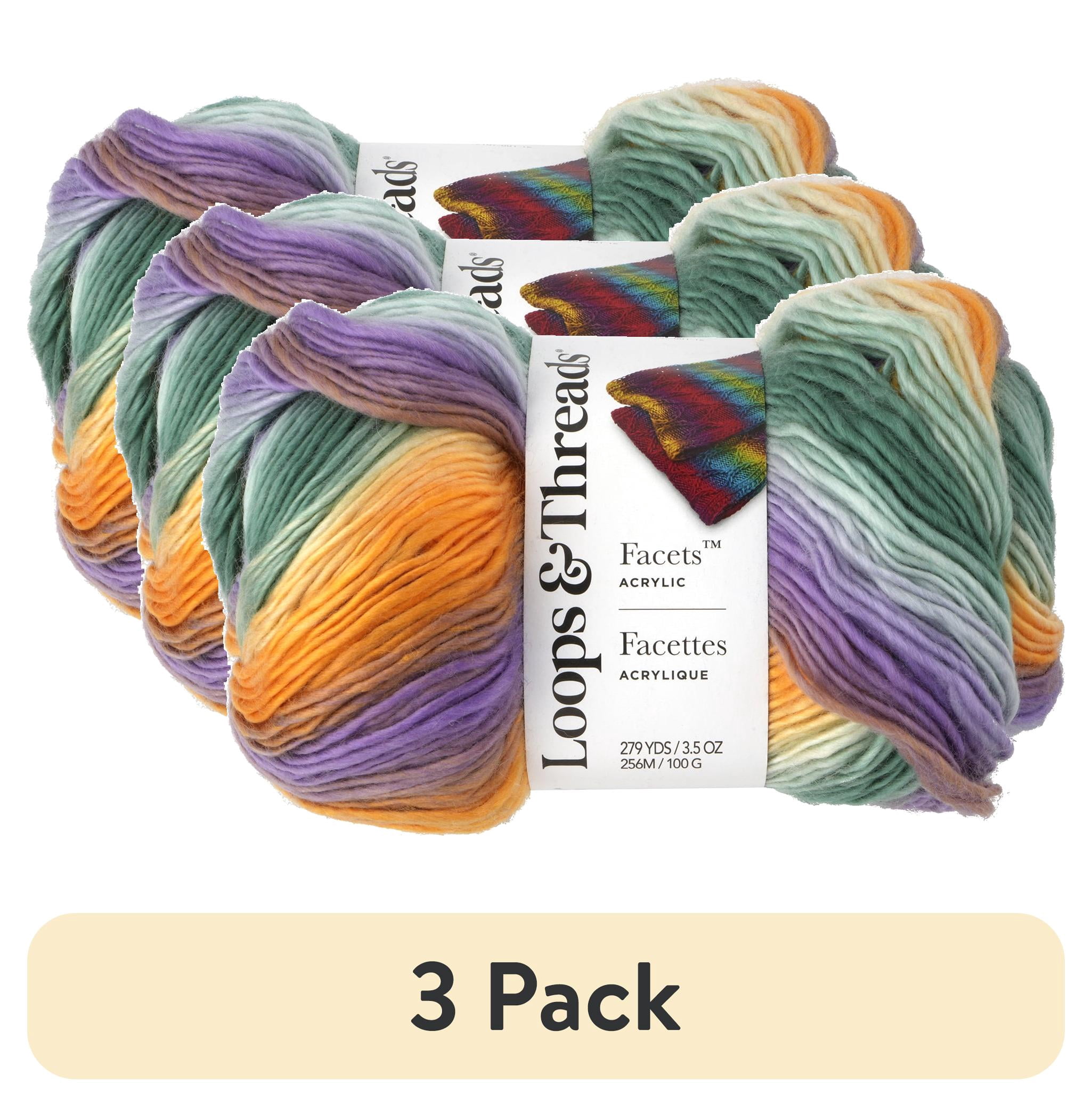 (3 pack) Facets Yarn by Loops & Threads - Yarn for Knitting - Crochet - Weaving - and Arts & Crafts - Multi - Acrylic - 3.5 oz