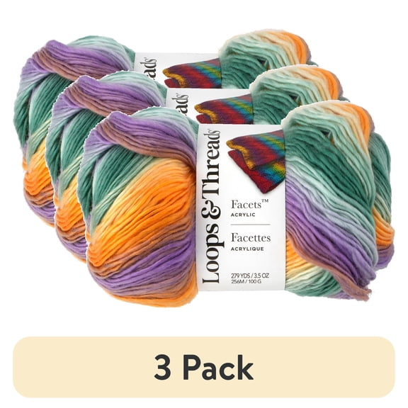 (3 pack) Facets Yarn by Loops & Threads - Yarn for Knitting - Crochet - Weaving - and Arts & Crafts - Multi - Acrylic - 3.5 oz