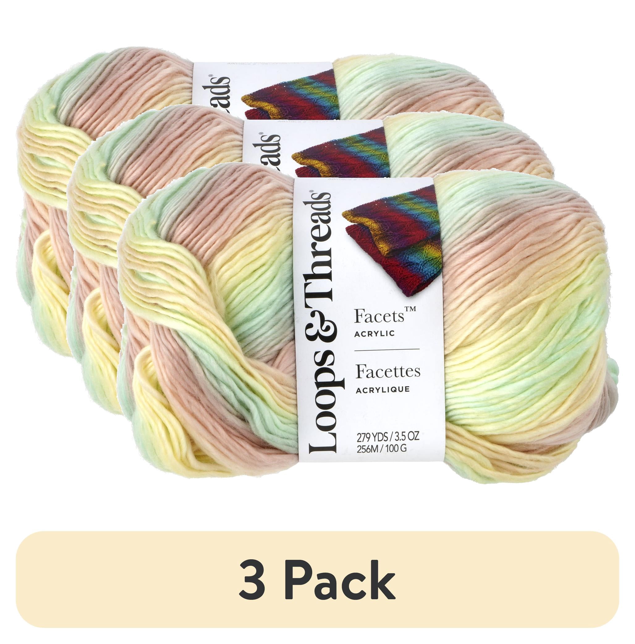 (3 pack) Facets Yarn by Loops & Threads - Yarn for Knitting - Crochet - Weaving - and Arts & Crafts - Multi - Acrylic - 3.5 oz