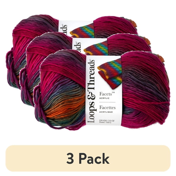 (3 pack) Facets Yarn by Loops & Threads - Yarn for Knitting - Crochet - Weaving - and Arts & Crafts - Multi - Acrylic - 3.5 oz