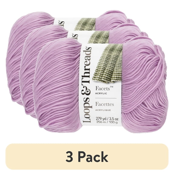(3 pack) Facets Yarn by Loops & Threads - Yarn for Knitting - Crochet - Weaving - and Arts & Crafts - Purple - Acrylic - 3.5 oz