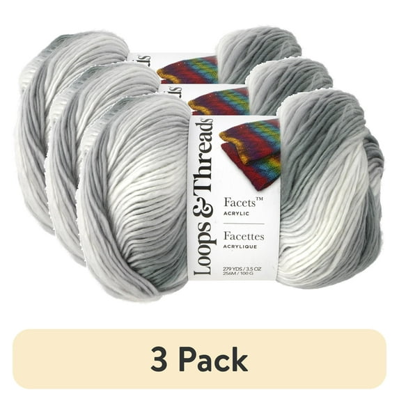(3 pack) Facets Yarn by Loops & Threads - Yarn for Knitting - Crochet - Weaving - and Arts & Crafts - Silver - Acrylic - 3.5 oz
