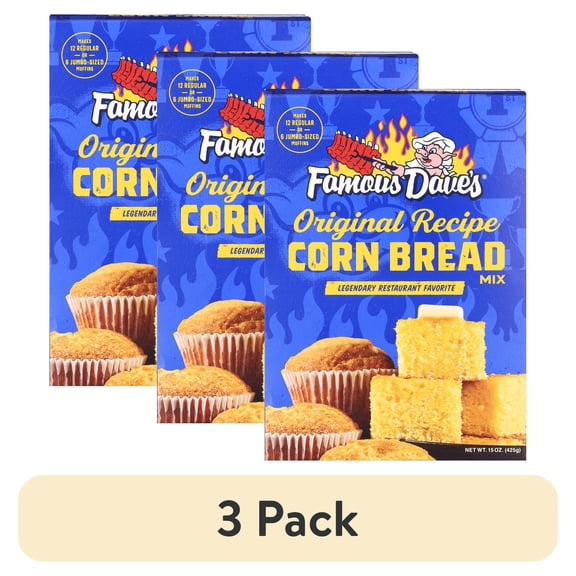 (3 pack) Famous Dave's Original Cornbread Muffin Mix, 15 oz Box