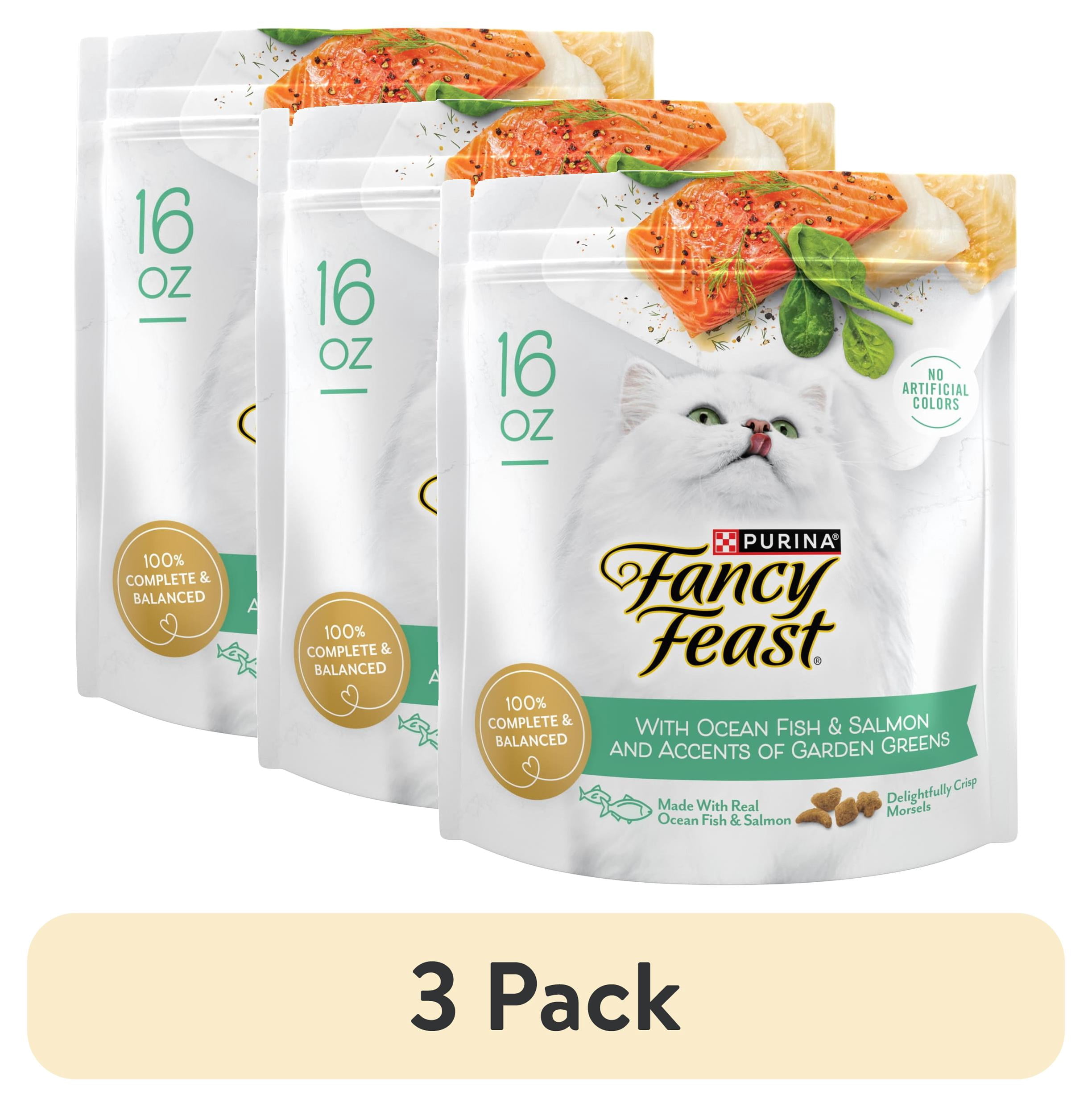 (3 pack) Purina Fancy Feast Dry Cat Food With Ocean Fish and Salmon, 16 oz.