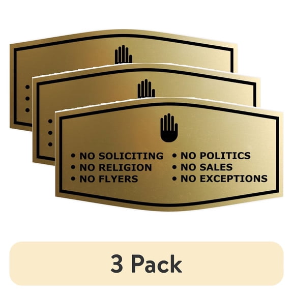 (3 pack) Fancy No Soliciting No Politics No Religion No Sales No Flyers No Exceptions Sign (Brushed Gold) - Medium