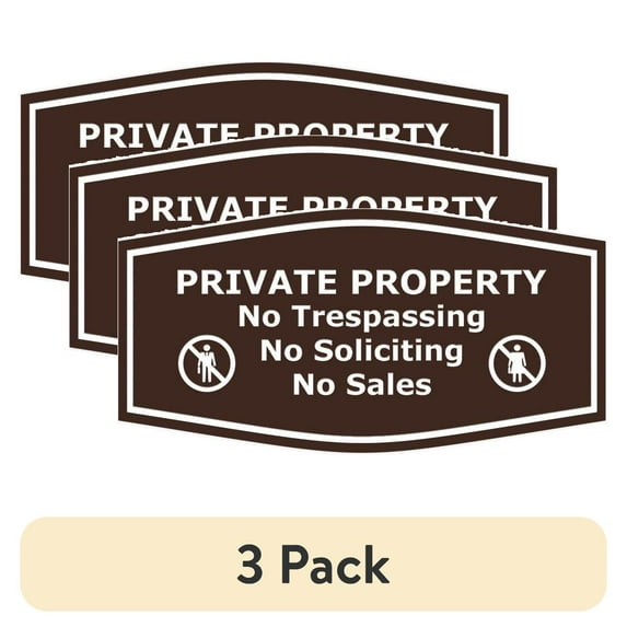 (3 pack) Fancy Private Property No Trespassing No Soliciting No Sales Sign (Dark Brown) - Medium