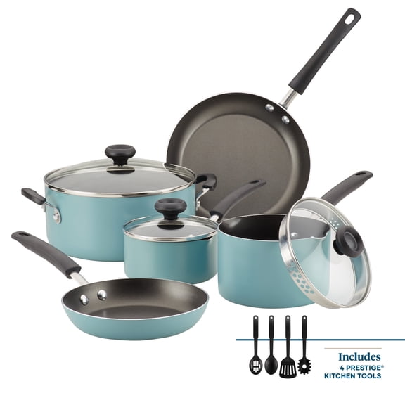 (3 pack) Farberware Easy Clean 12 Pcs Nonstick Cookware Set with Cooking Tools, Dishwasher Safe, Aqua