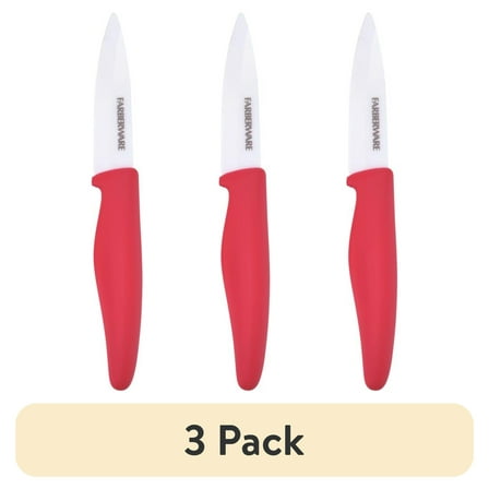 (3 pack) Farberware Professional 3-inch Ceramic Paring Kitchen Knife with Red Blade Cover
