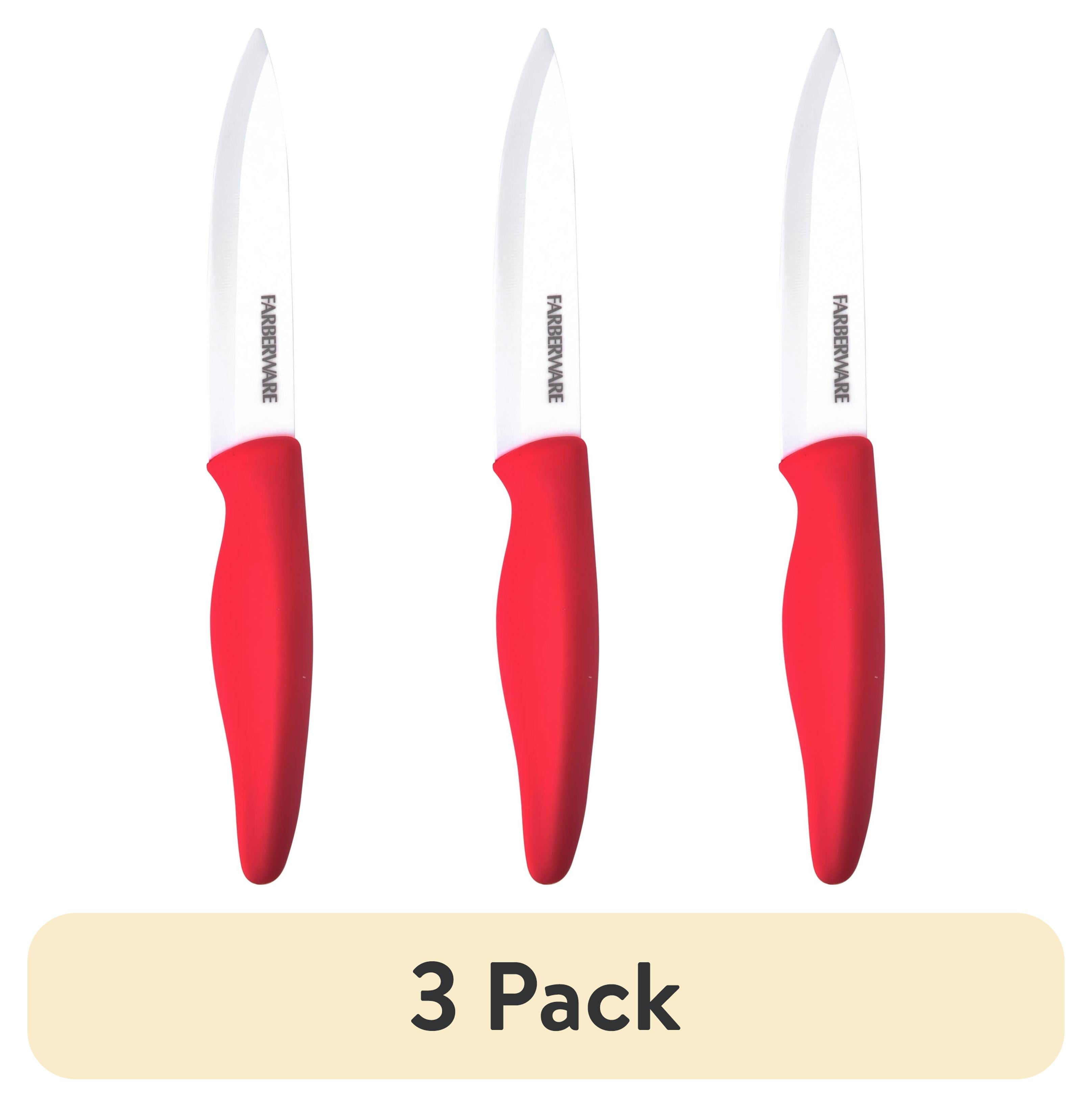 (3 pack) Farberware Professional 5-inch Ceramic Utility Knife with Red Blade Cover and Handle