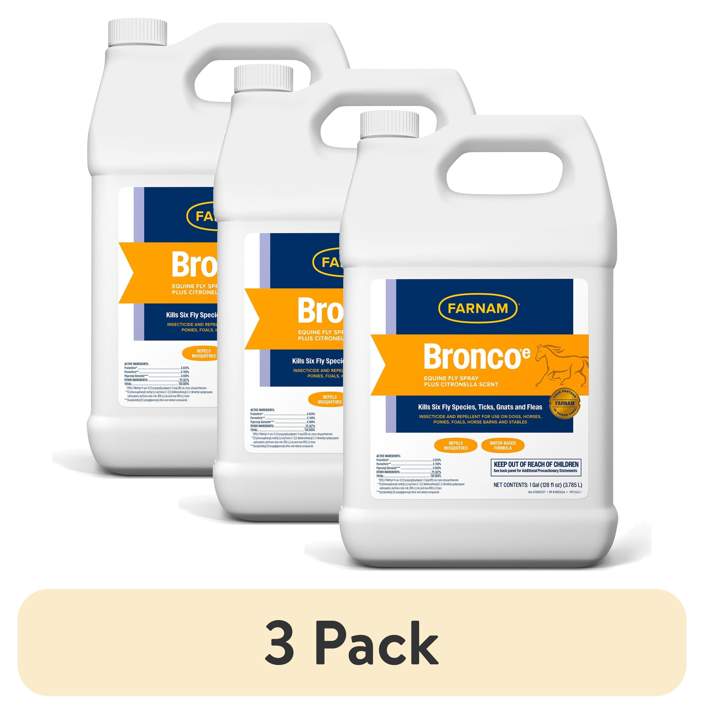 (3 pack) Farnam Bronco e Horse Fly Spray with Citronella for Horses, Dogs & Premises, Refill, 128 fl oz