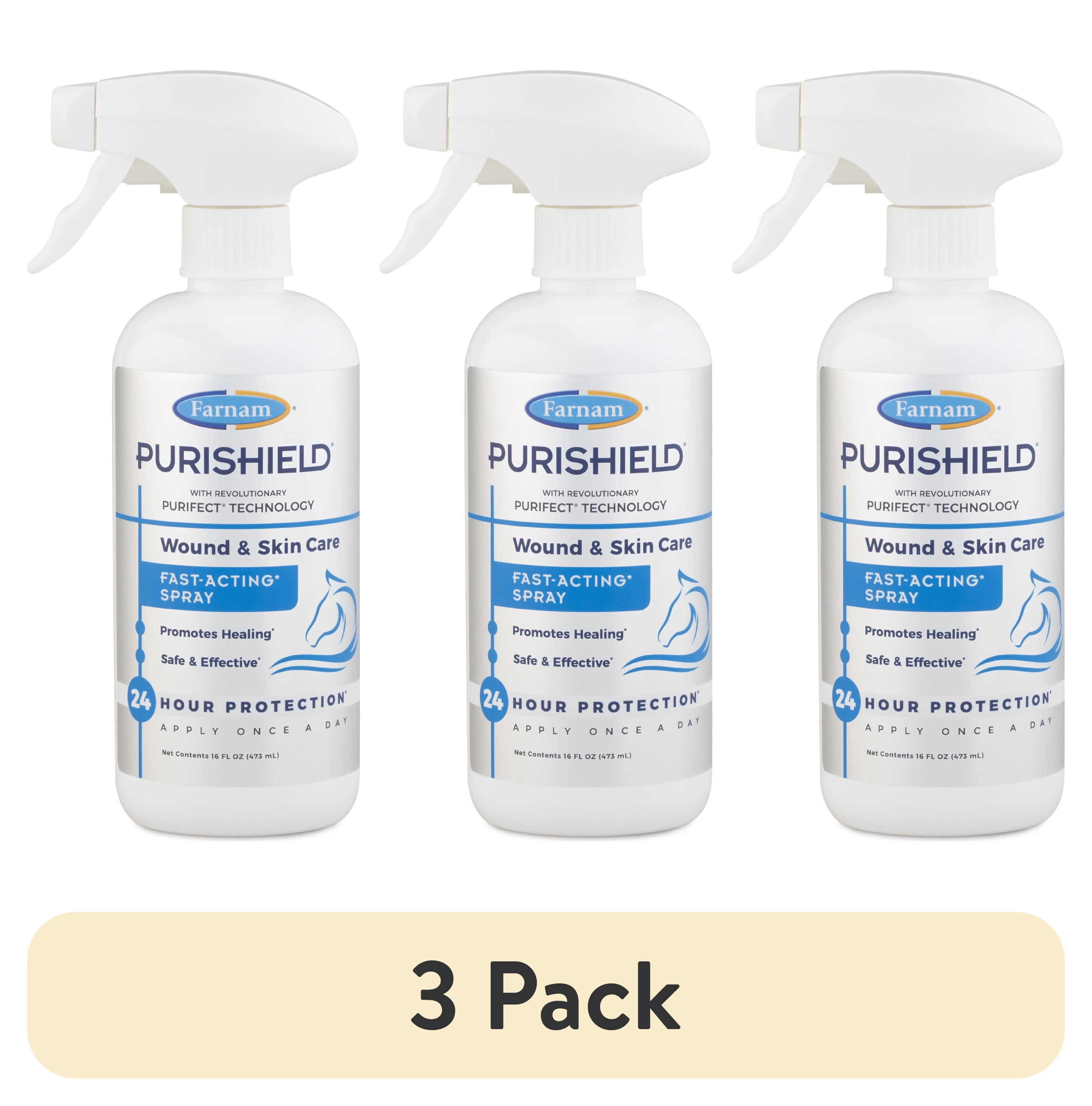 (3 pack) Farnam Purishield Wound & Skin Spray, Horses, Dogs, Cats & Livestock 16 Fluid Ounces