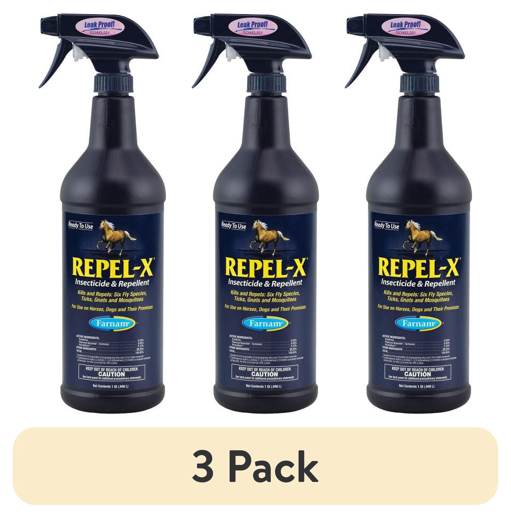 (3 pack) Farnam Repel-X Emulsifiable Fly Spray for Horses and Dogs, Insect Repellent for Flies, Mosquitoes, Ticks & Gnats Ready-to-Use, 32 Fl Oz
