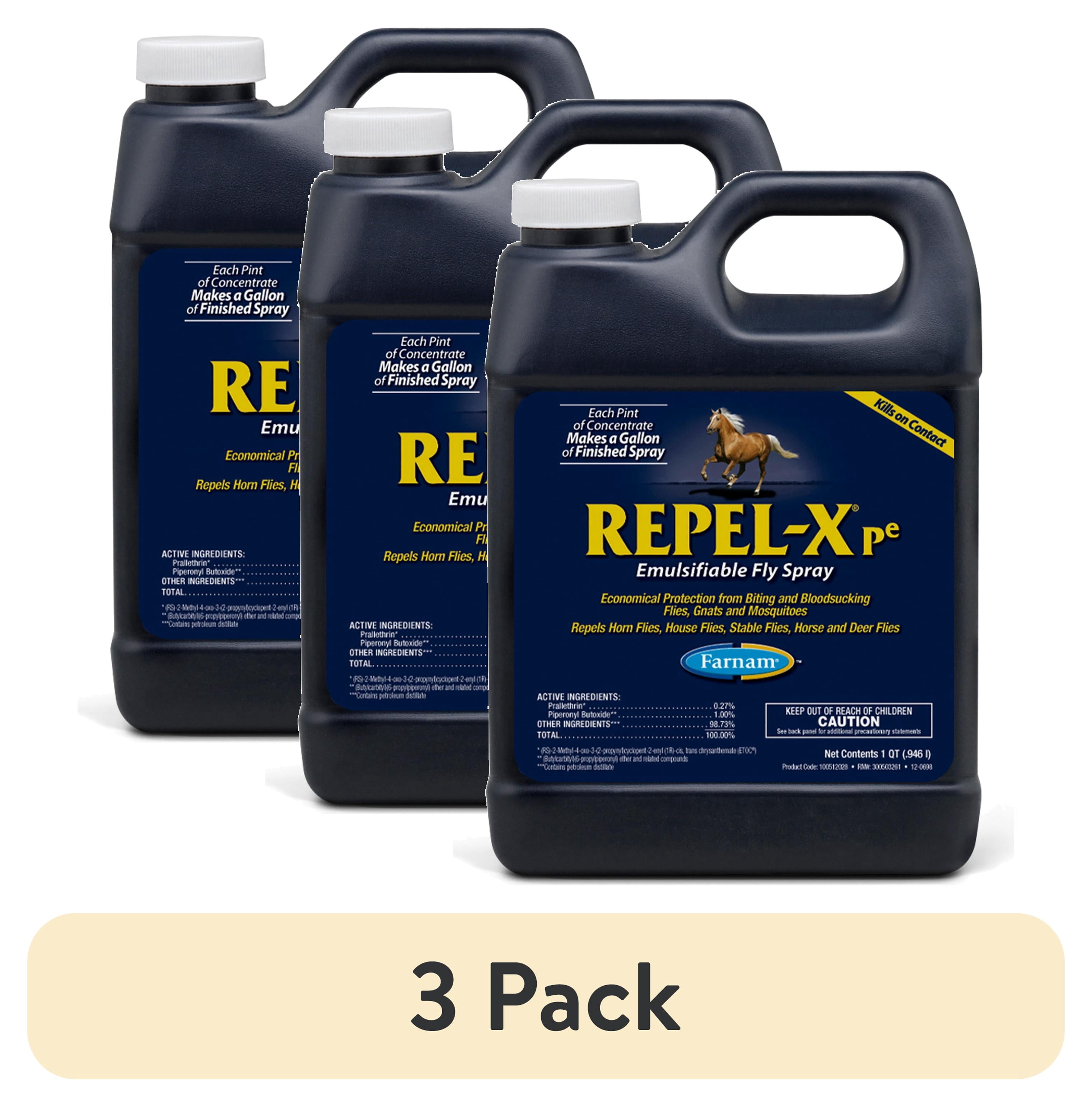 (3 pack) Farnam Repel-X pe Fly Spray Concentrate for Horses & Dogs, Insect Repellent for Mosquitoes, Ticks & Gnats, 32 fl oz Concentrate Makes 8 Quarts
