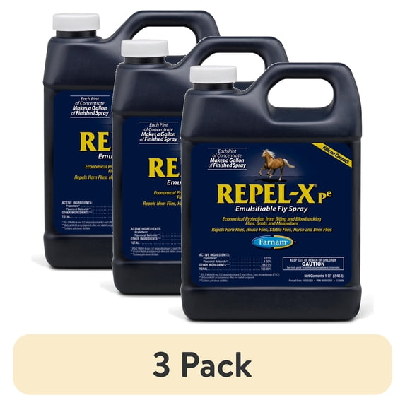 (3 pack) Farnam Repel-X pe Fly Spray Concentrate for Horses & Dogs, Insect Repellent for Mosquitoes, Ticks & Gnats, 32 fl oz Concentrate Makes 8 Quarts