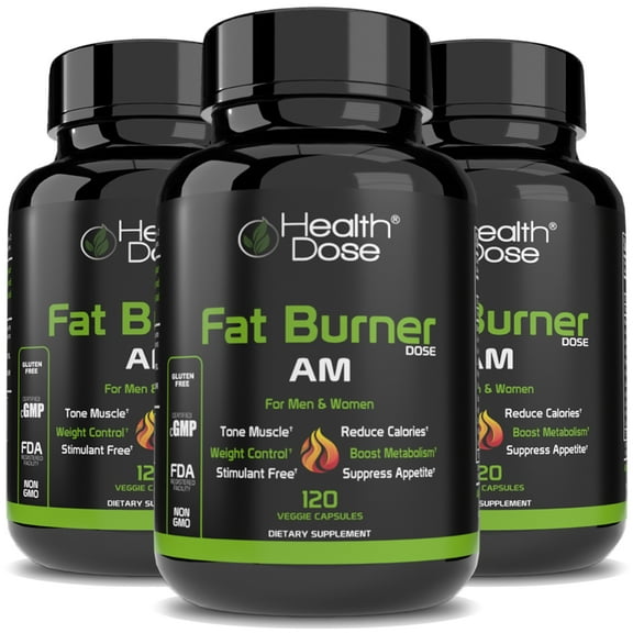 (3 pack) Fat Burner Dose Am Day-Time By Health Dose, 120 Vegetarian Capsules, Green Tea, L-Carnitine Tartrate, Uva Ursi, Garcinia Cambogia, Apple Cider Vinegar - More, Weight Loss for Men & Women Supplement.