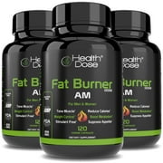 3 pack Fat Burner Dose Am Day-Time By Health Dose, 120 Vegetarian Capsules, Green Tea, L-Carnitine Tartrate, Uva Ursi, Garcinia Cambogia, Apple Cider Vinegar - More, Weight Loss for Men & Women Supplement.