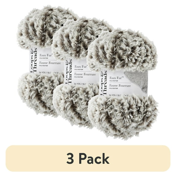 (3 pack) Faux Fur Yarn by Loops & Threads - Yarn for Knitting - Crochet - Weaving - and Arts & Crafts - Husky - Polyester - 10.5 oz
