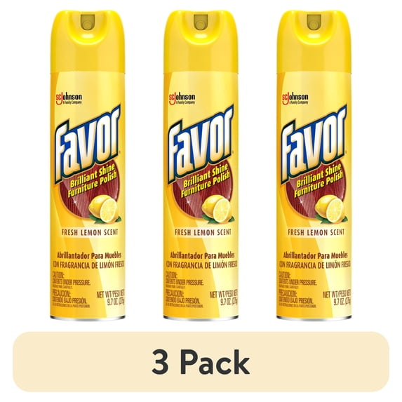 (3 pack) Favor Brilliant Shine Furniture Polish, Fresh Lemon Scent, 9.7 fl oz