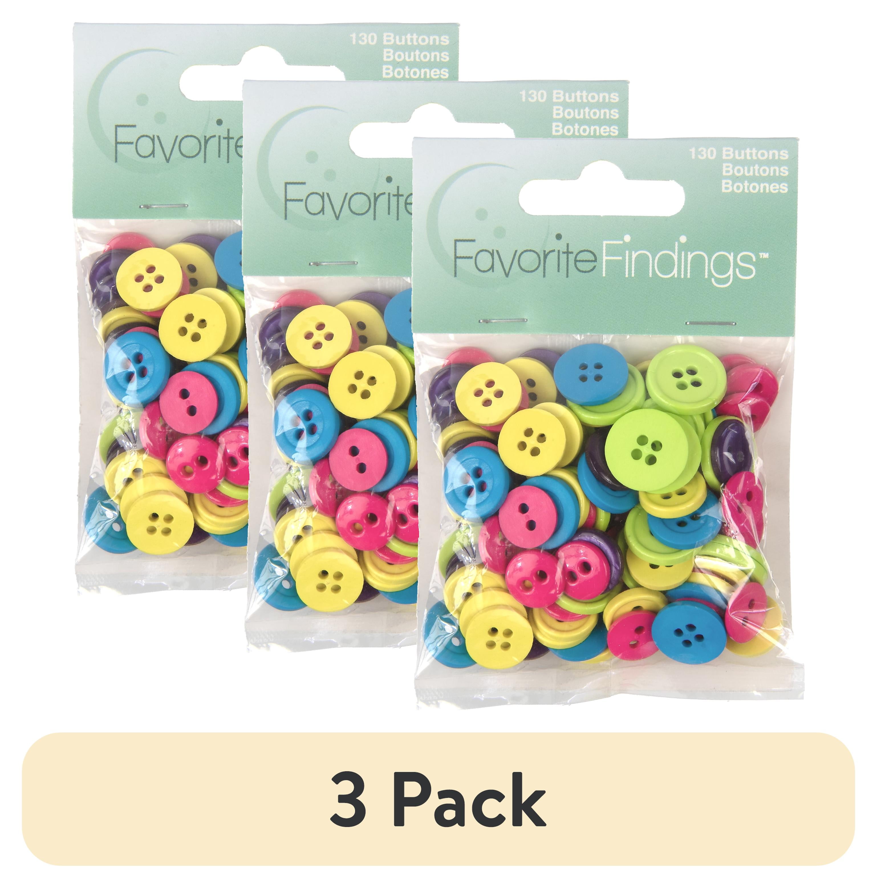 (3 pack) Favorite Findings Bright Colored Round Fun Sew Thru Buttons, 130 Count