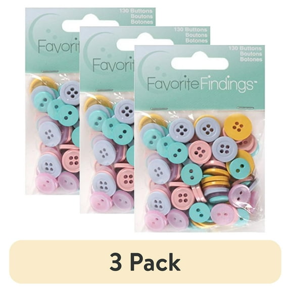 (3 pack) Favorite Findings Pastel Basic Round Sew Thru Buttons, 130 Count