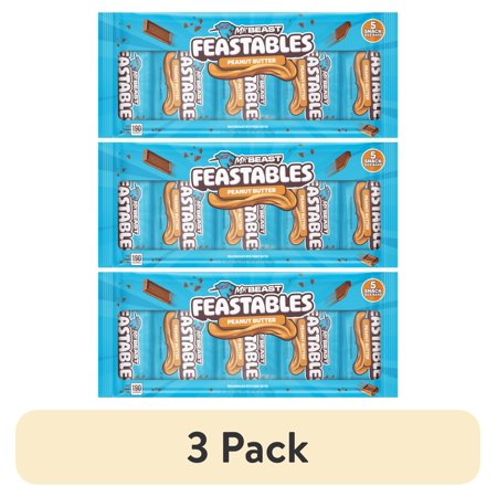 (3 pack) Feastables MrBeast Peanut Butter Milk Chocolate Bar, 12.24 oz (35g), 5 Count