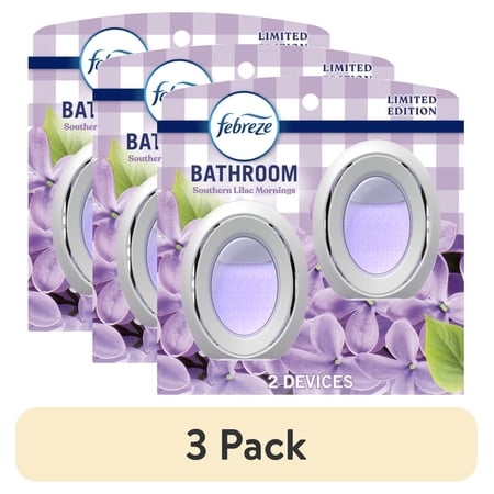 (3 pack) Febreze Bathroom Air Freshener, Small Spaces Odor-Fighting, Limited Edition, Lilac, 2 Count