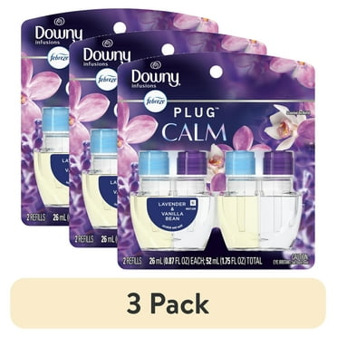 (3 pack) Febreze Plug In Air Freshener, Odor-Fighting Scented Oil Refill, Downy Calm, 2 Refills